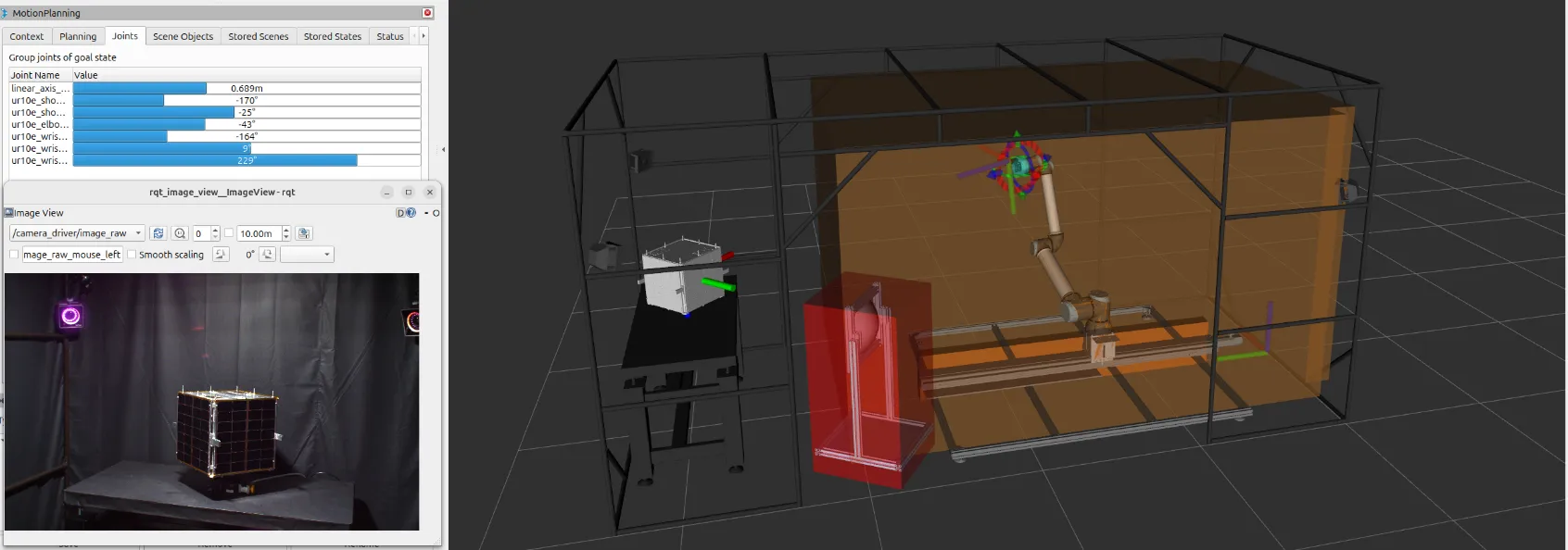 Real-time visualization of the robotic system in RViz